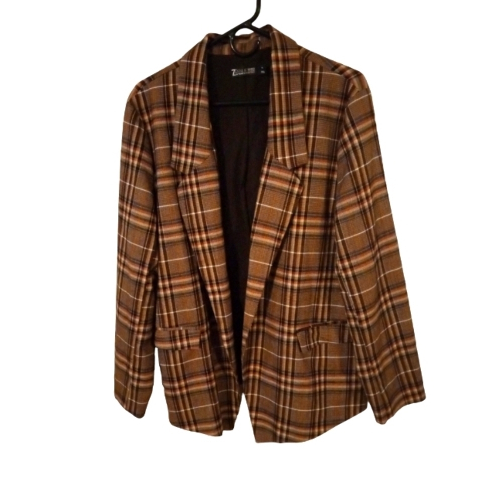 Preppy Academia 90's Style Open Blazer Tartan Plaid 7th Avenue Pocketed XL
